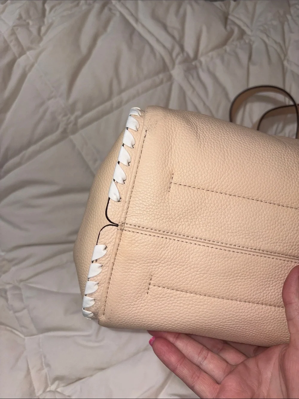 HTF Kate Spade Knott Whipstitched Large Handbag tote bag in Cream/Light Tan